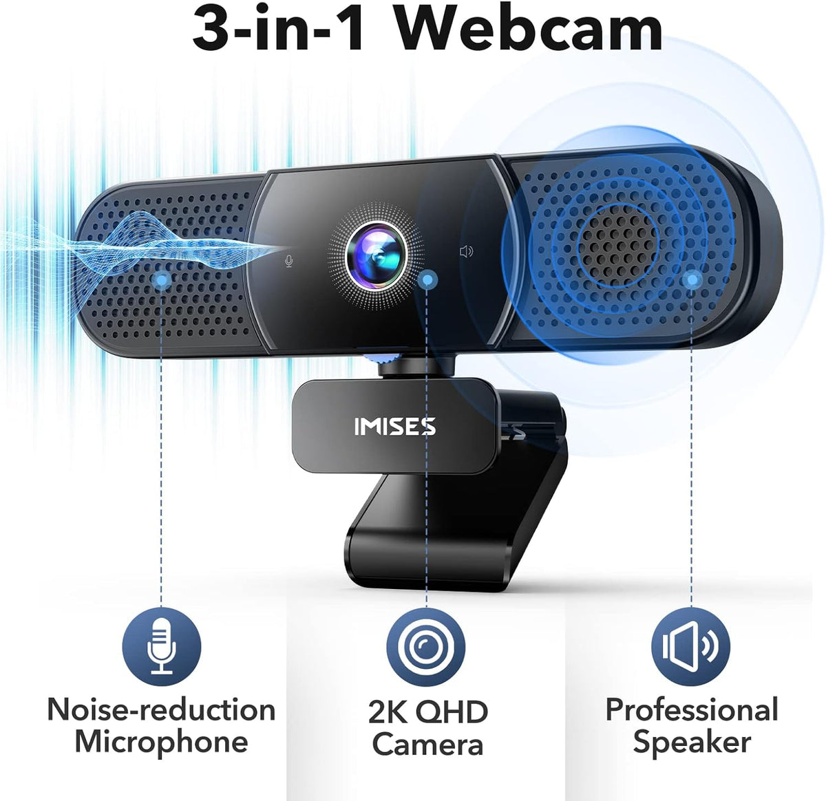 2K QHD Webcam with Microphone and Speaker, Autofocus, USB C, Privacy Cover Pack of 2 V389906