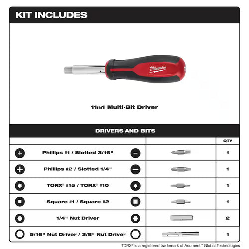 11-in-1 Multi-Tip Screwdriver with Folding Knife X656