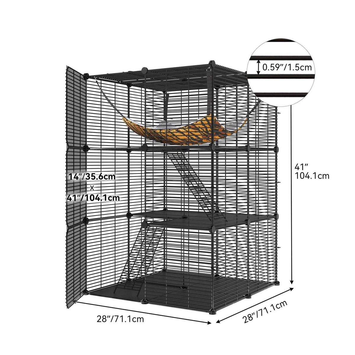 3-Tiers Metal Cat Cage with Hammock P778408