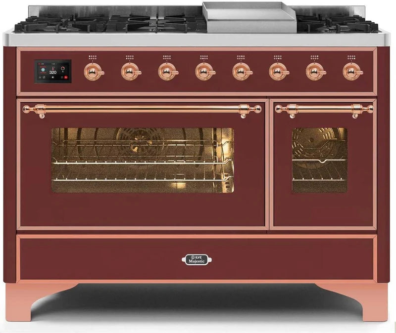 48 Dual Fuel Propane Gas Range in Burgundy with Copper Trim J52744