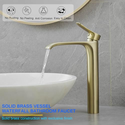 Brushed Gold Single Handle Vessel Sink Faucet Q224