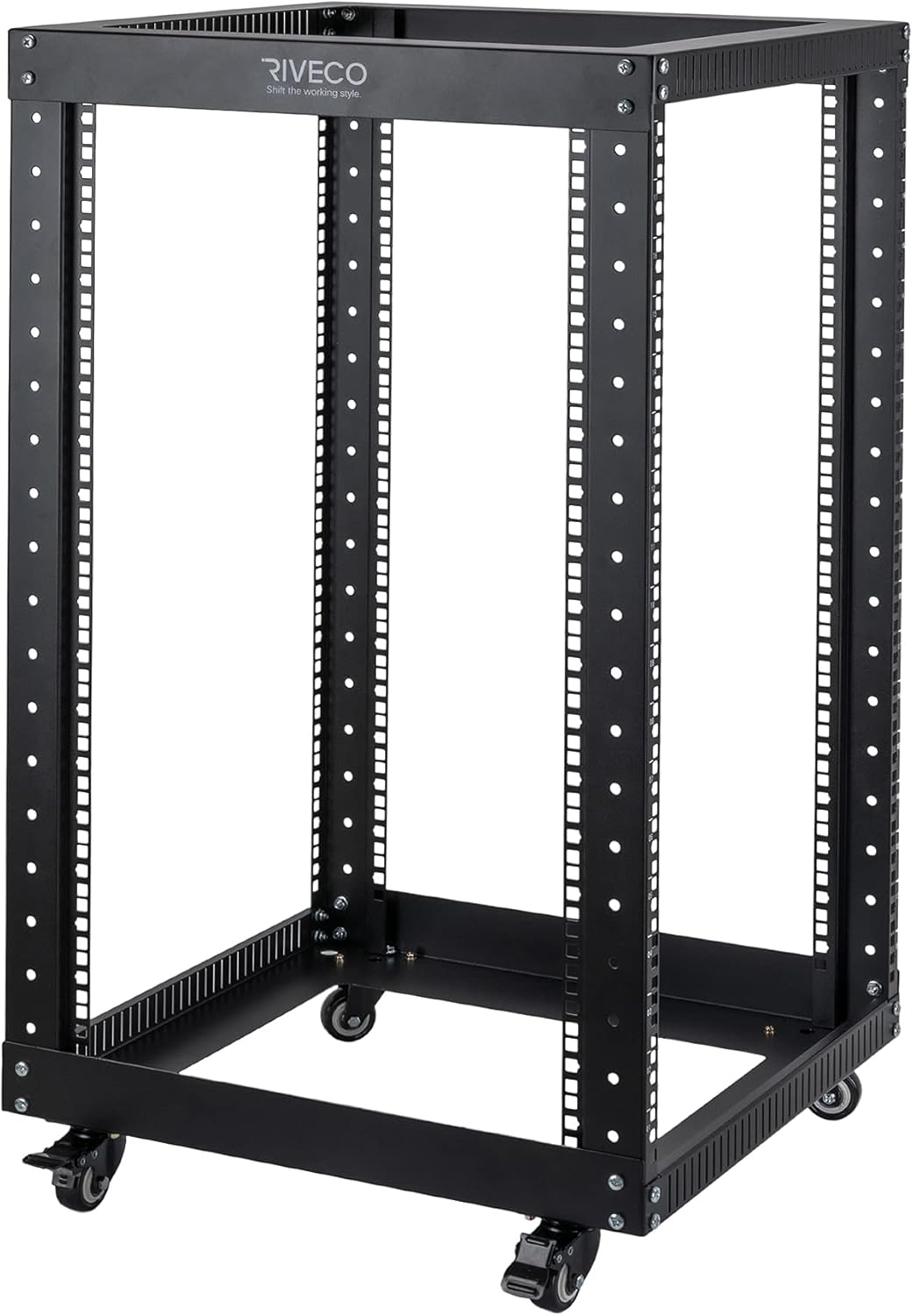 Black 18U Open Frame Server Rack with Brake Casters I6643
