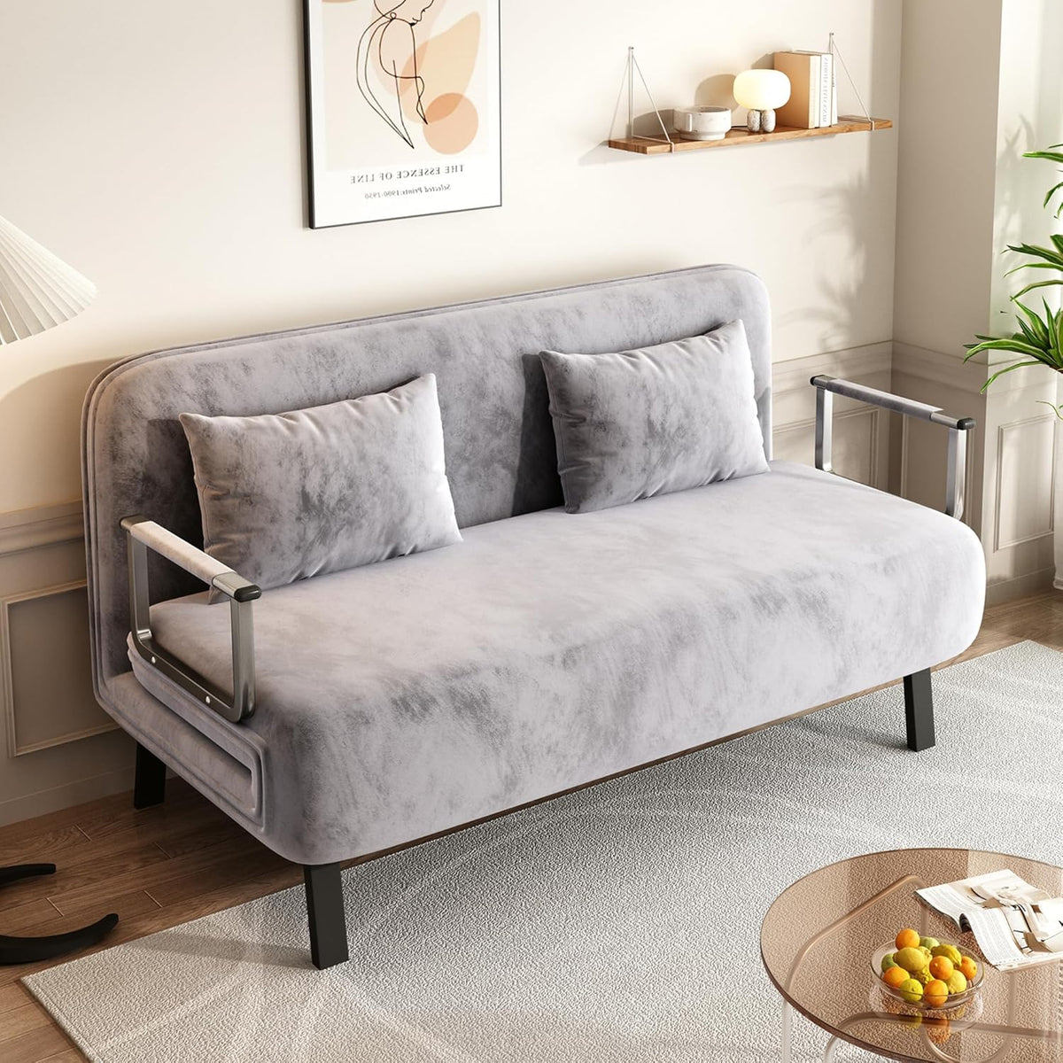 Folding Chair Bed Convertible Sleeper Sofa with Adjustable Backrest and Pillow Y60511