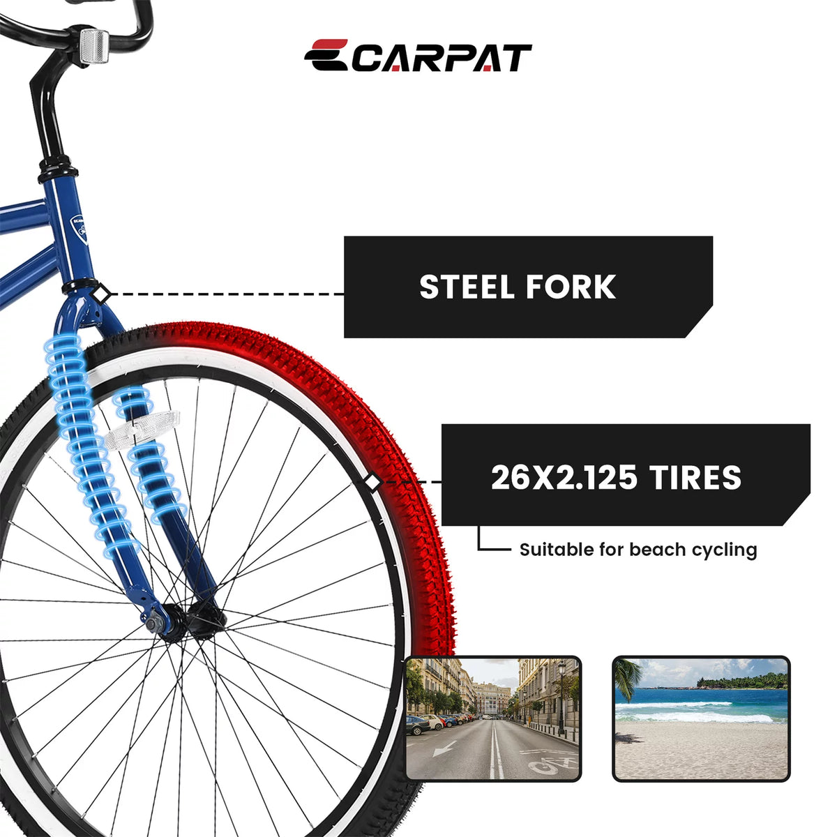 26in. White Steel Frame Beach Cruiser Bike A776