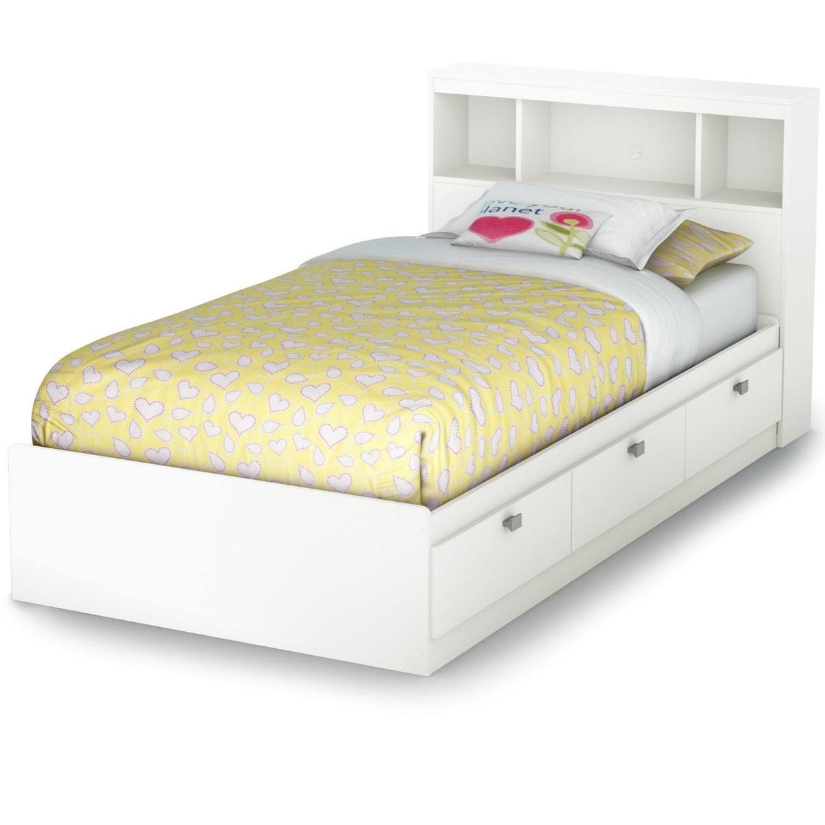 White Wood Twin Size Bookcase Headboard K117