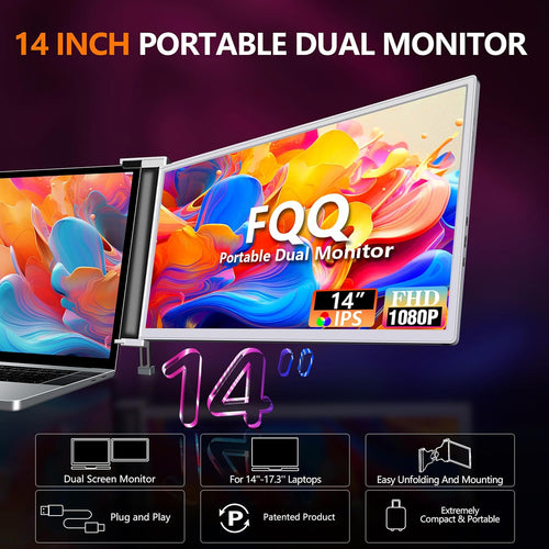 14” Dual Laptop Monitor Extender FHD 1080P IPS Portable Screen O84046