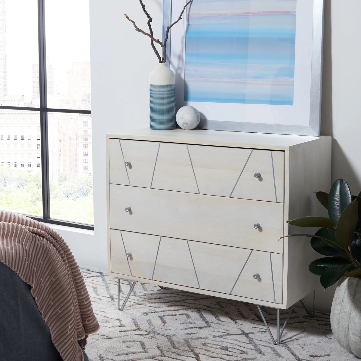 Grey White Washed 3 Drawer Dresser S372