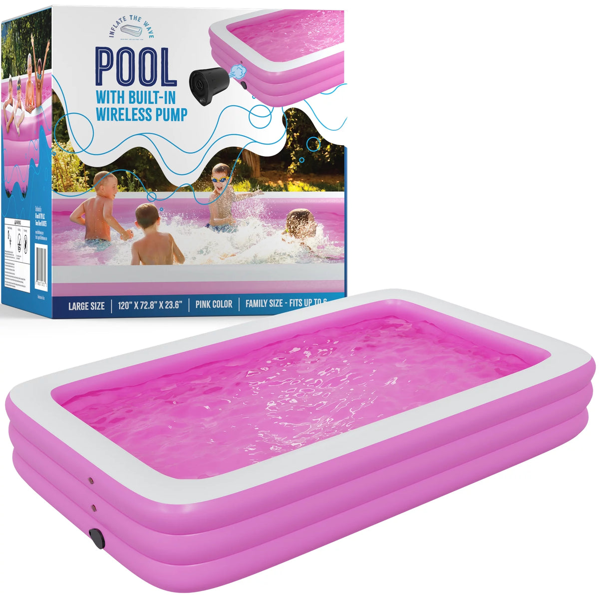 Inflatable Swimming Pool with Built-in Air Pump, Pink Large C359297