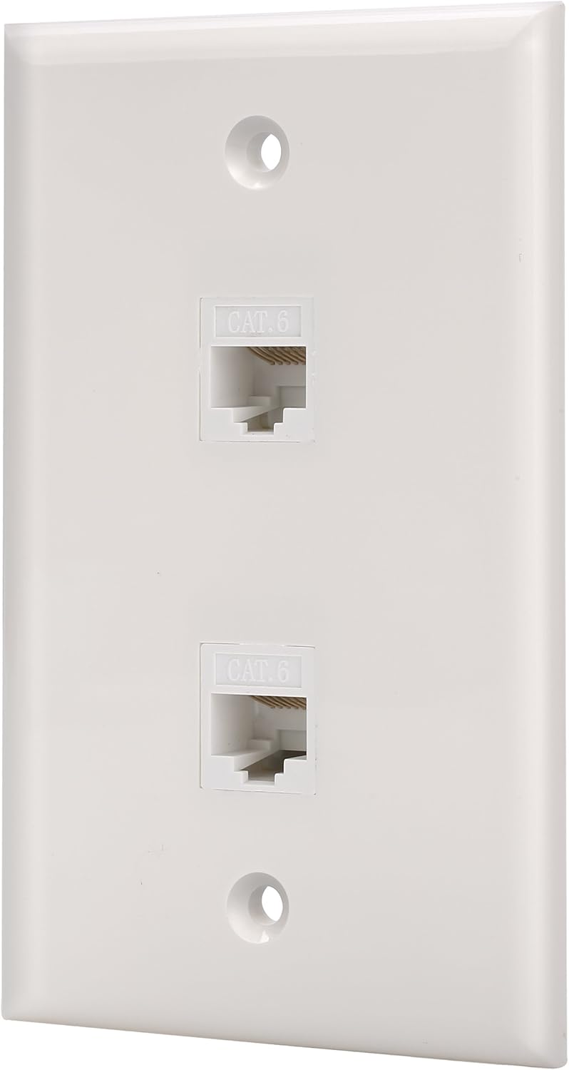 Cat6 Keystone Ethernet Wall Plate Female to Female White 6 Port Pack of 2 V62203