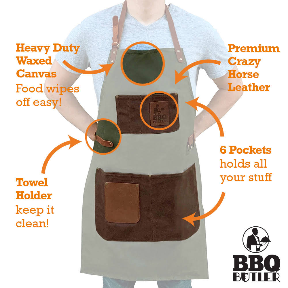 Green Waxed Canvas Apron with Leather Accents H67661