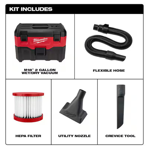 18-Volt 2 Gal. Cordless Wet/Dry Vacuum with Brush and Crevice Kit H3092