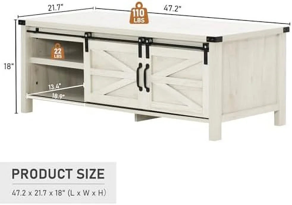 Farmhouse Coffee Table with Sliding Barn Doors B592