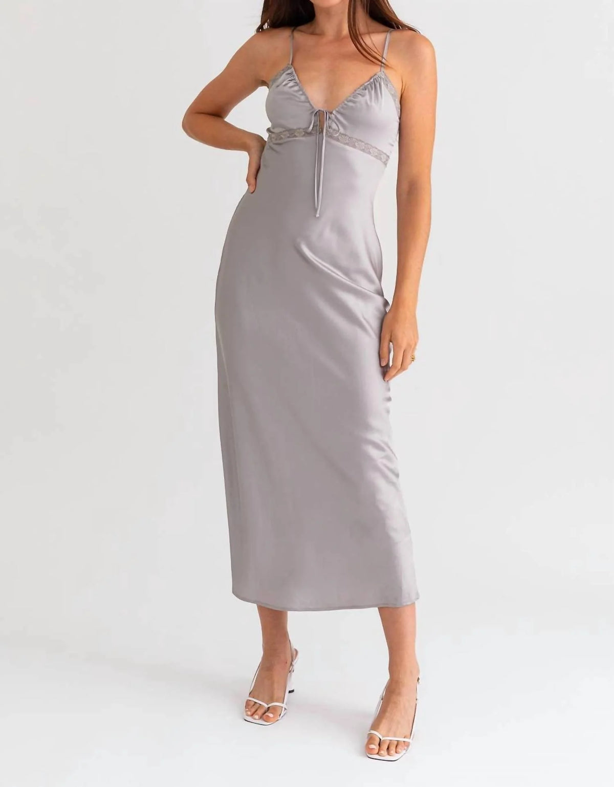 Lace Trim Maxi Satin Dress S845936