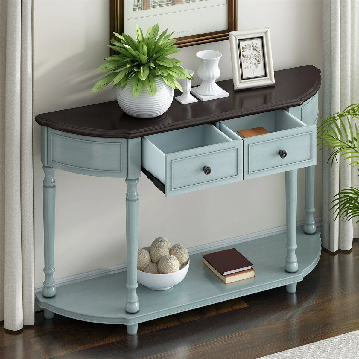 Circular Curved Console Table with Two Drawers P1786