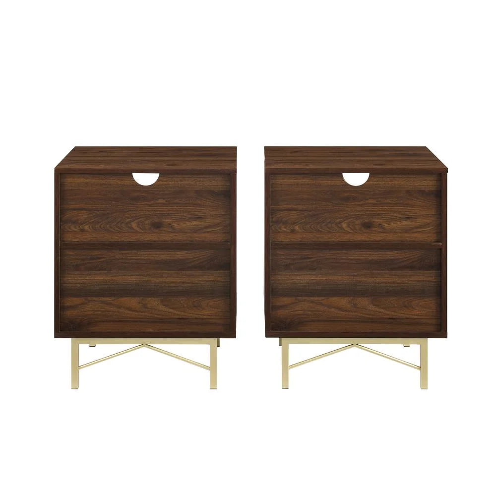 Dark Walnut 1-Drawer Wood End Tables Set of 2 T697
