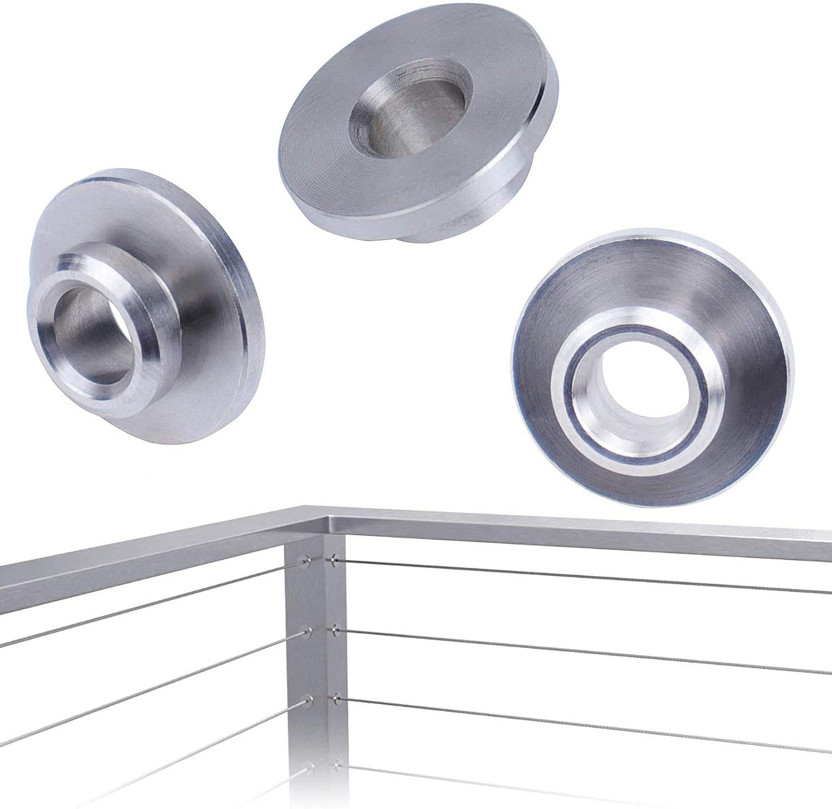 20Pack Cable Railing Kit Wheel Protective Protector Sleeves Washer Insert Plug for Wire Rope Metal Posts T316 Stainless Steel Deck Balcony I2093
