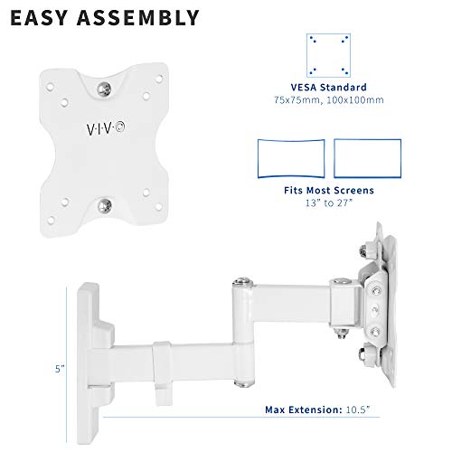 White Full Motion Wall Mount for up to 27 inch LCD LED TV and Computer Monitor Screens N664969