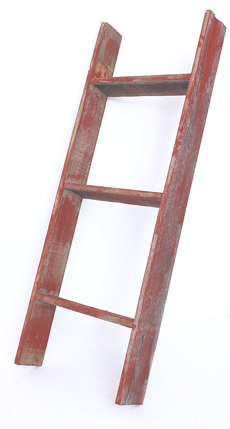 Red Reclaimed Wood Bookcase Ladder K850