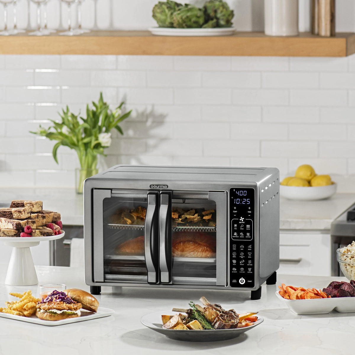 Digital Air Fryer Toaster Oven with French Doors, 6 Slice, Stainless Steel N1410
