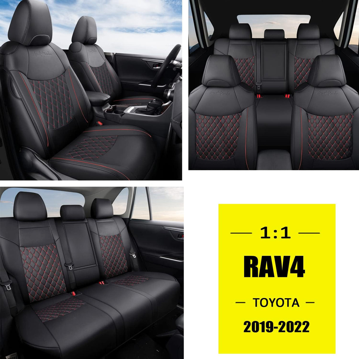 Pu Leather Car Seat Covers Full Set Black Red X420007
