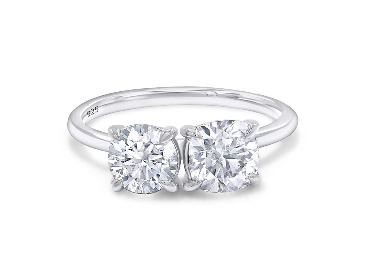 14K White Gold Over Sterling Silver Moissanite 2-Stone Engagement Ring E7646