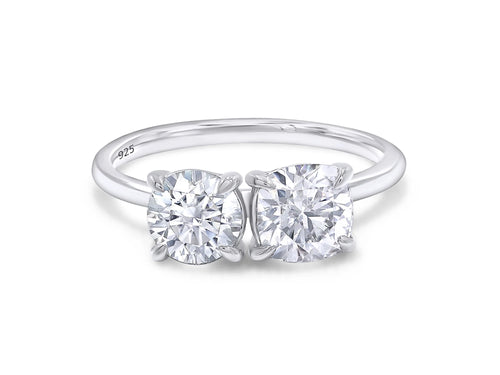 14K White Gold Over Sterling Silver Moissanite 2-Stone Engagement Ring E7646