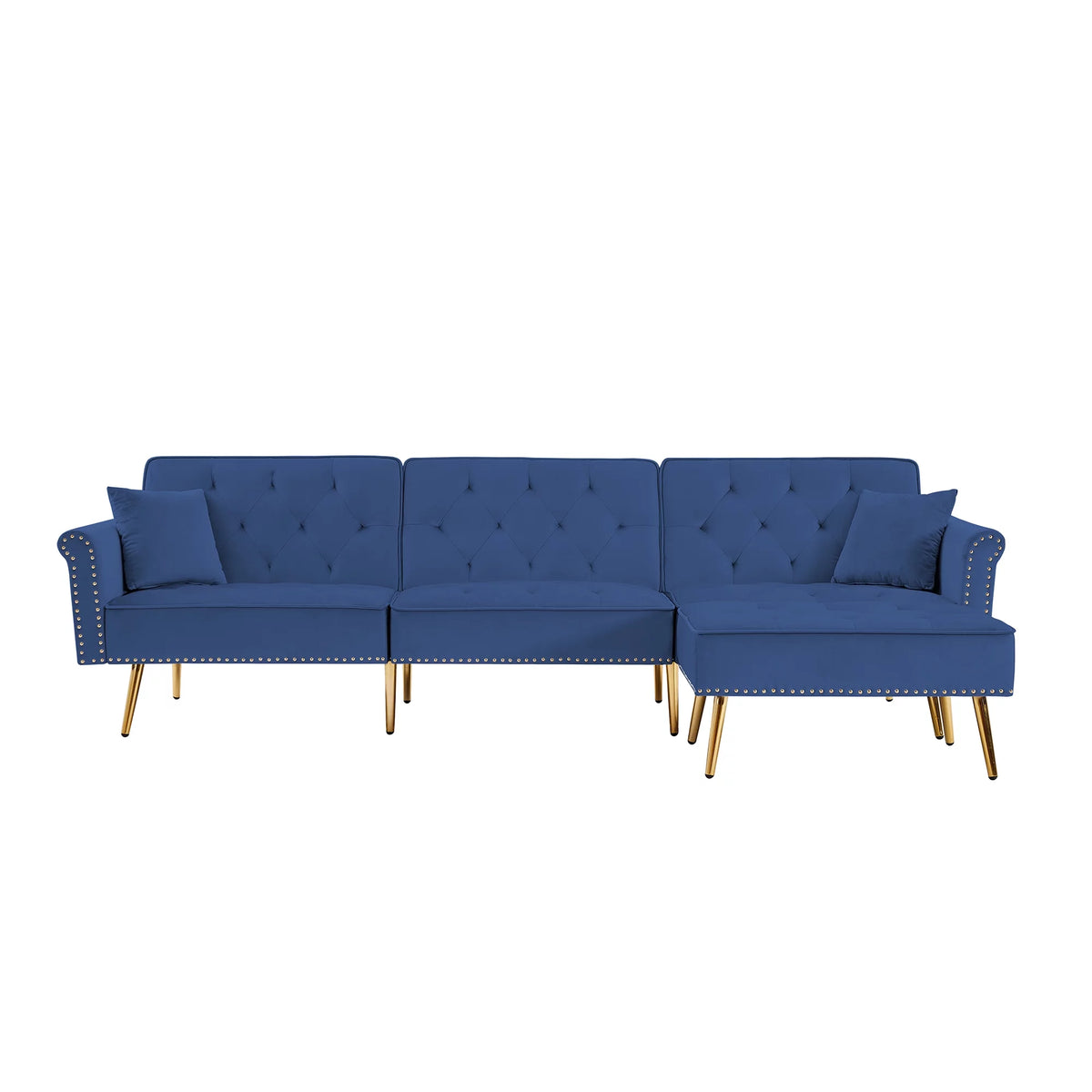 Blue Velvet L-Shaped Sectional Sleeper Sofa with Chaise I149