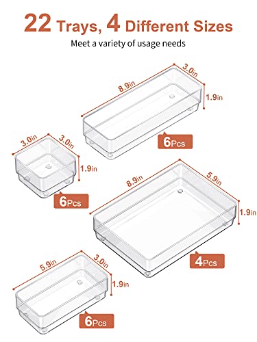22-Piece Clear Drawer Organizer with Non-Slip Silicone Pads B6679