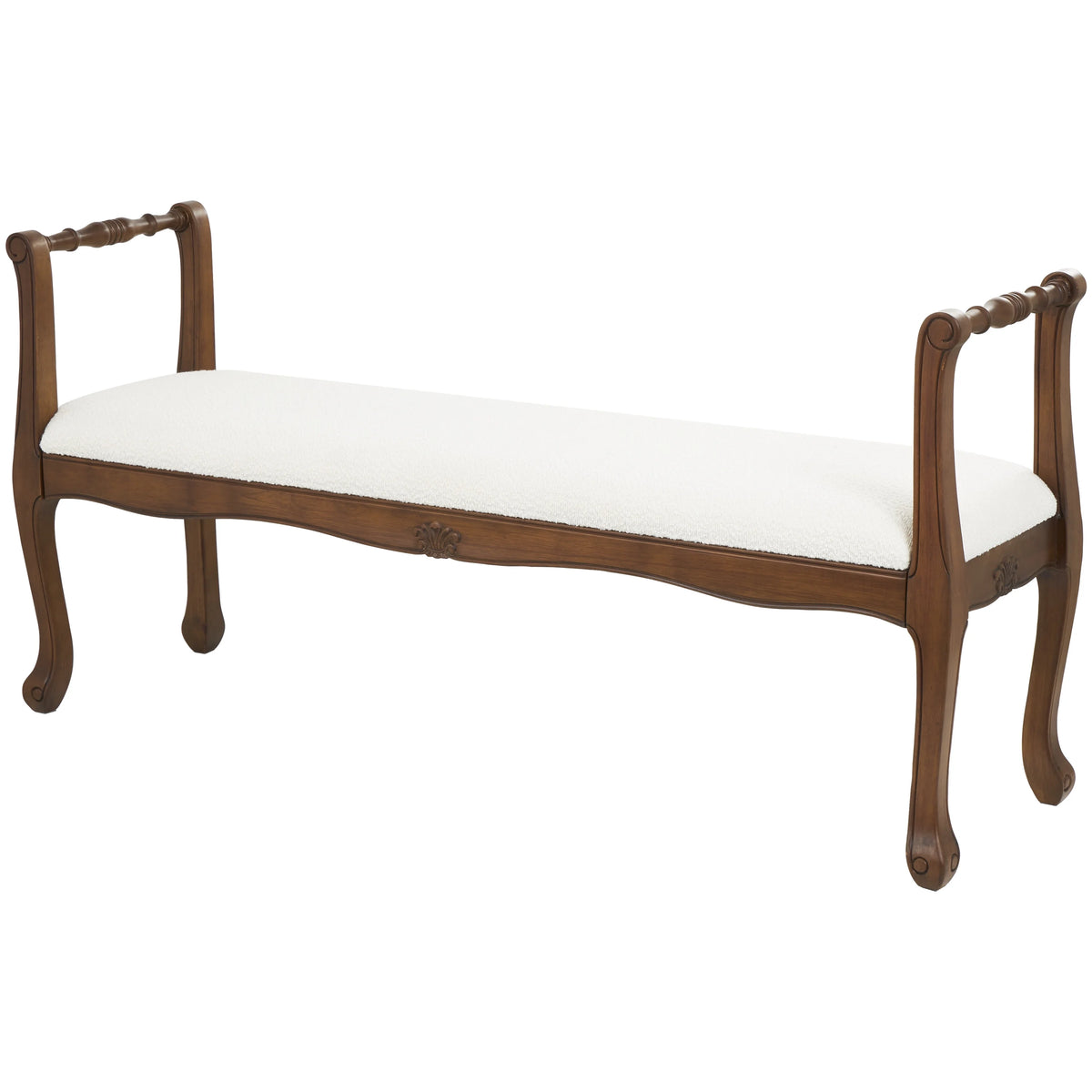 Fabric Arm Bench with Brown Wood Turned Legs X833