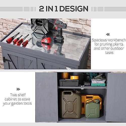 Outsunny Gray Outdoor Storage Cabinet with Galvanized Top and Two Shelves T102
