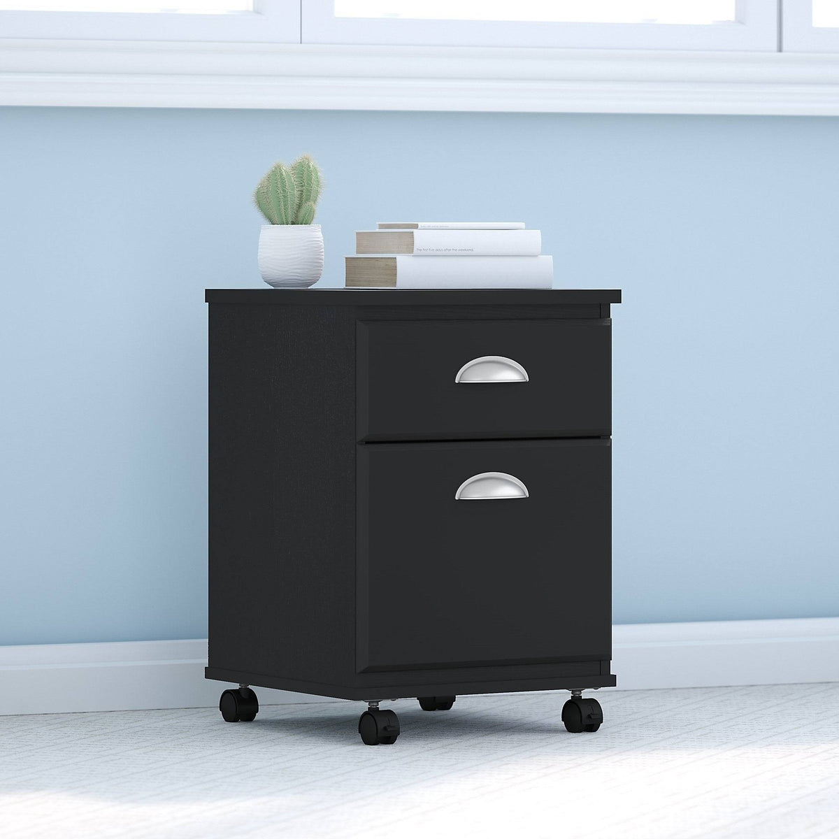 Black Suede Oak 2 Drawer Mobile File Cabinet K6071