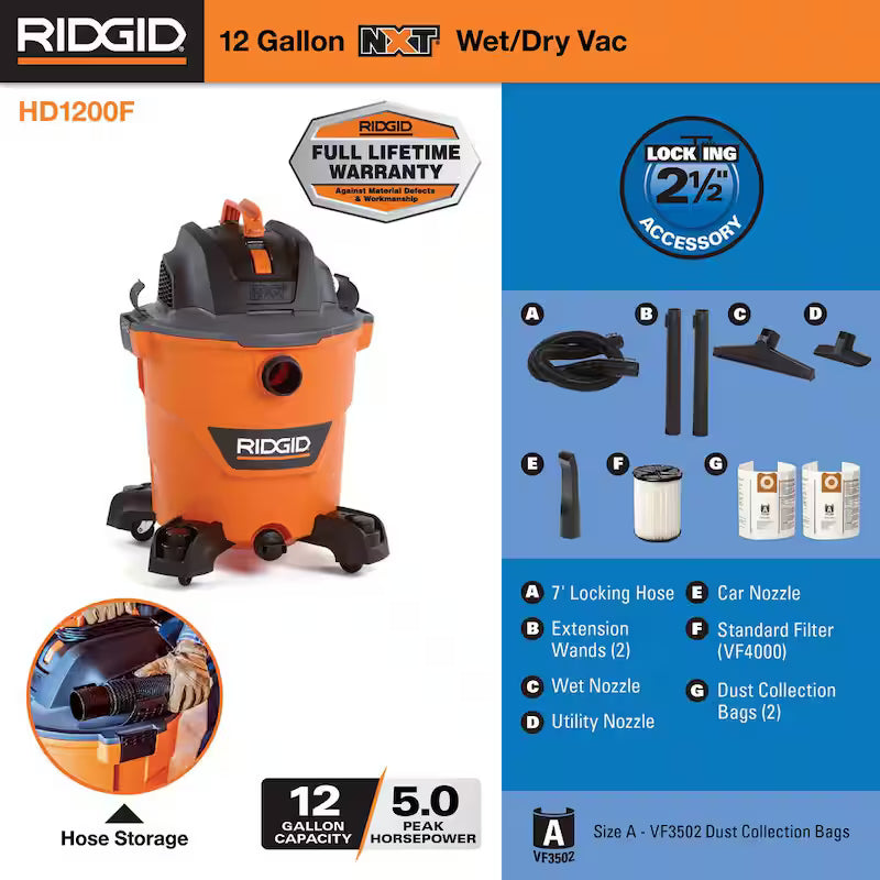 12 Gallon 5.0 Peak HP Wet/Dry Shop Vacuum with Accessories G84946
