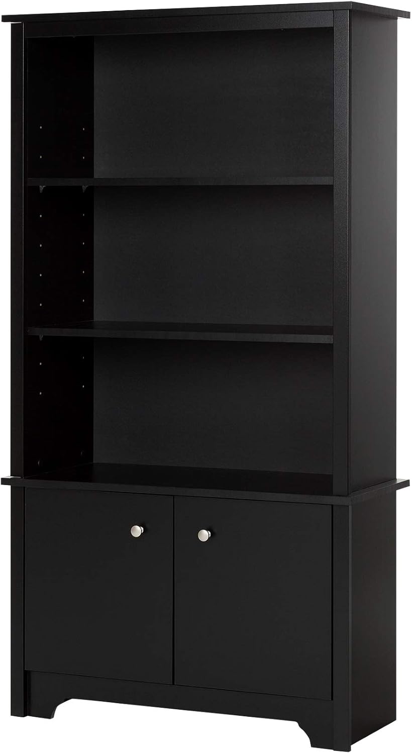 Pure Black 3-Shelf Bookcase with 2 Doors Q758102