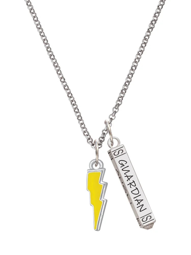 Silvertone Lightning Bolt Guardian Angel Bar Charm Necklace, 23" G7063