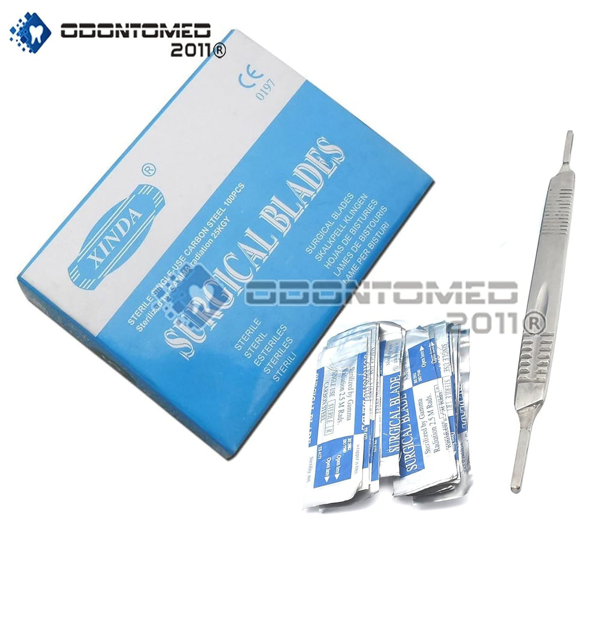 1 Scalpel Knife Handle # 3 & 4 with 100 Pieces Carbon Steel Scalpel Blade STERILE T5124