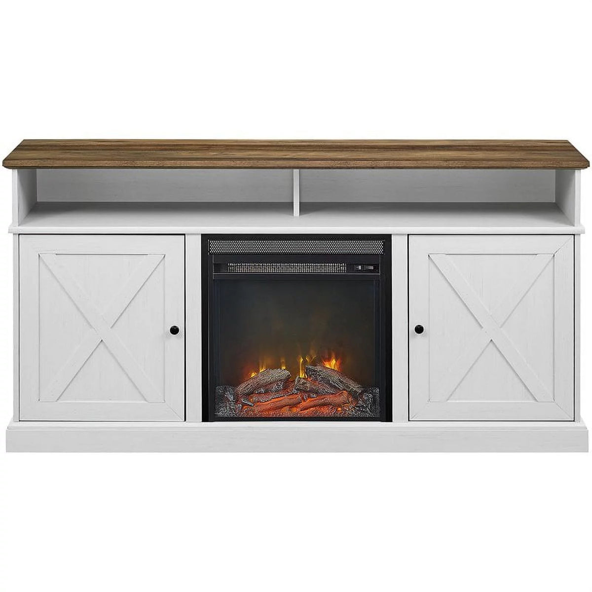 60" Tall Highboy Fireplace TV Stand in Rustic Oak/Brushed White R73579