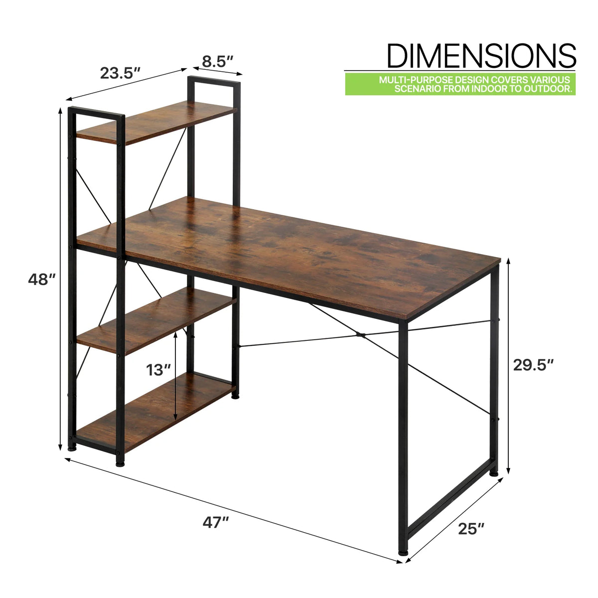 Brown Computer Desk with Storage Shelves D8111