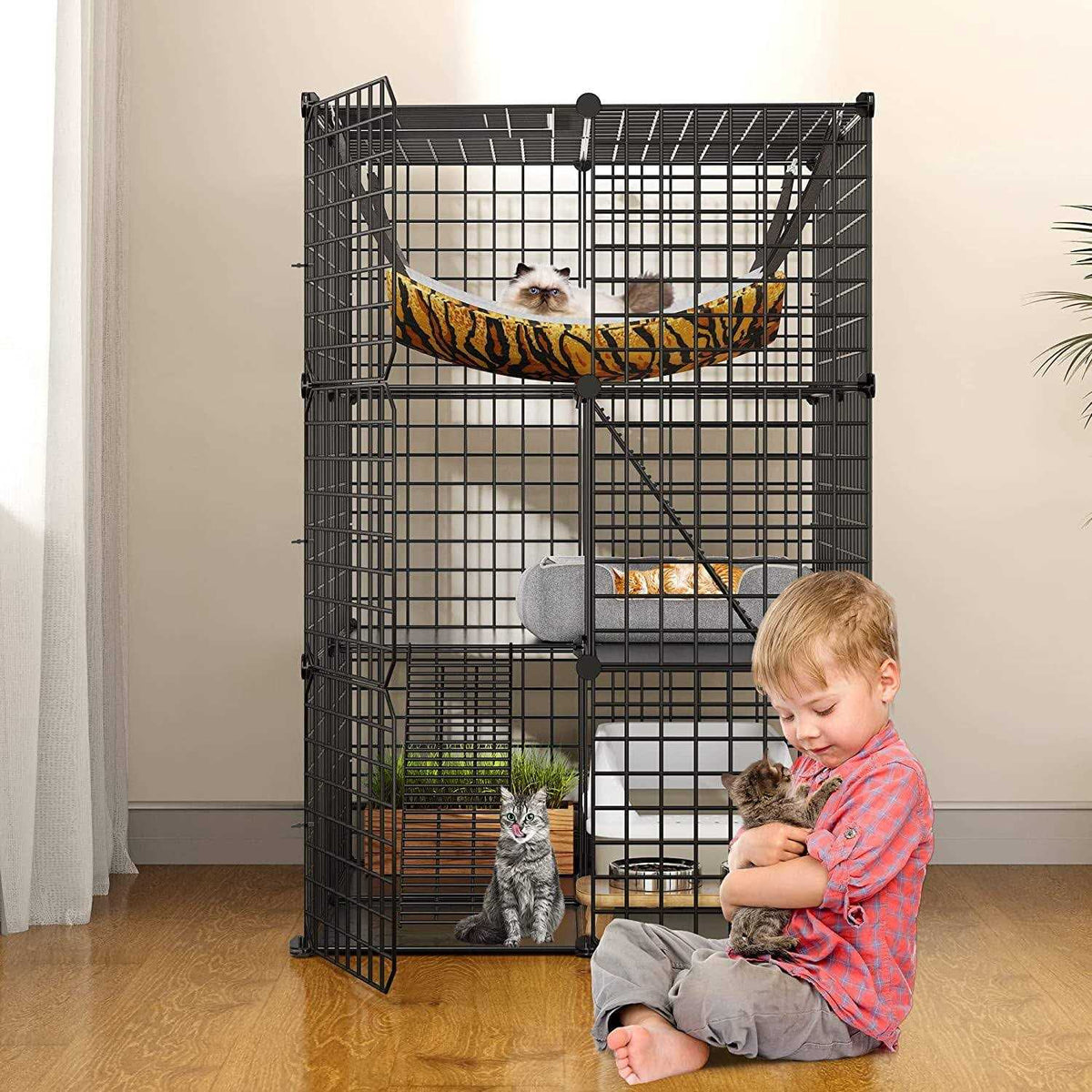 3-Tiers Metal Cat Cage with Hammock P778408
