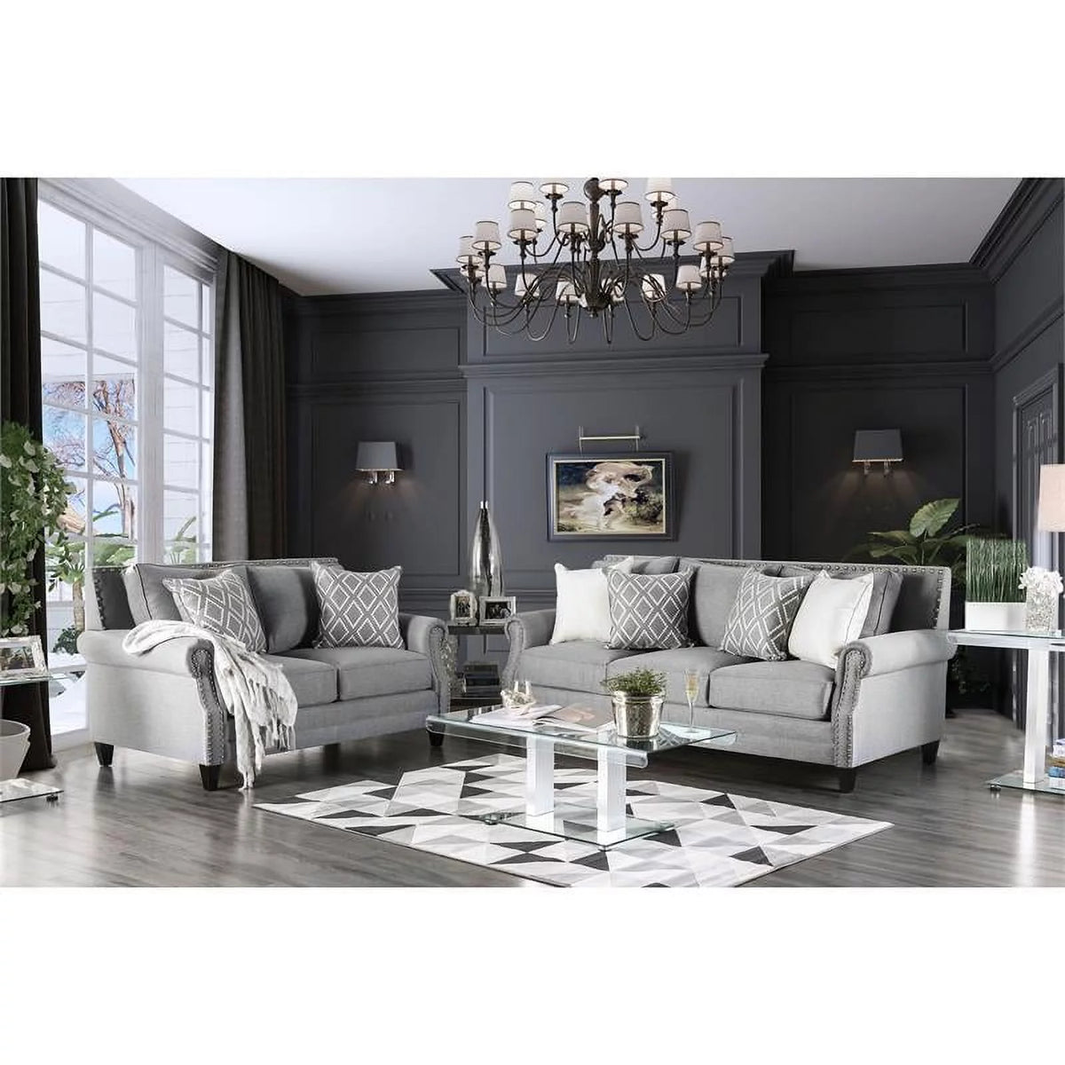 Gray 2-Piece Fabric Sofa Set X556