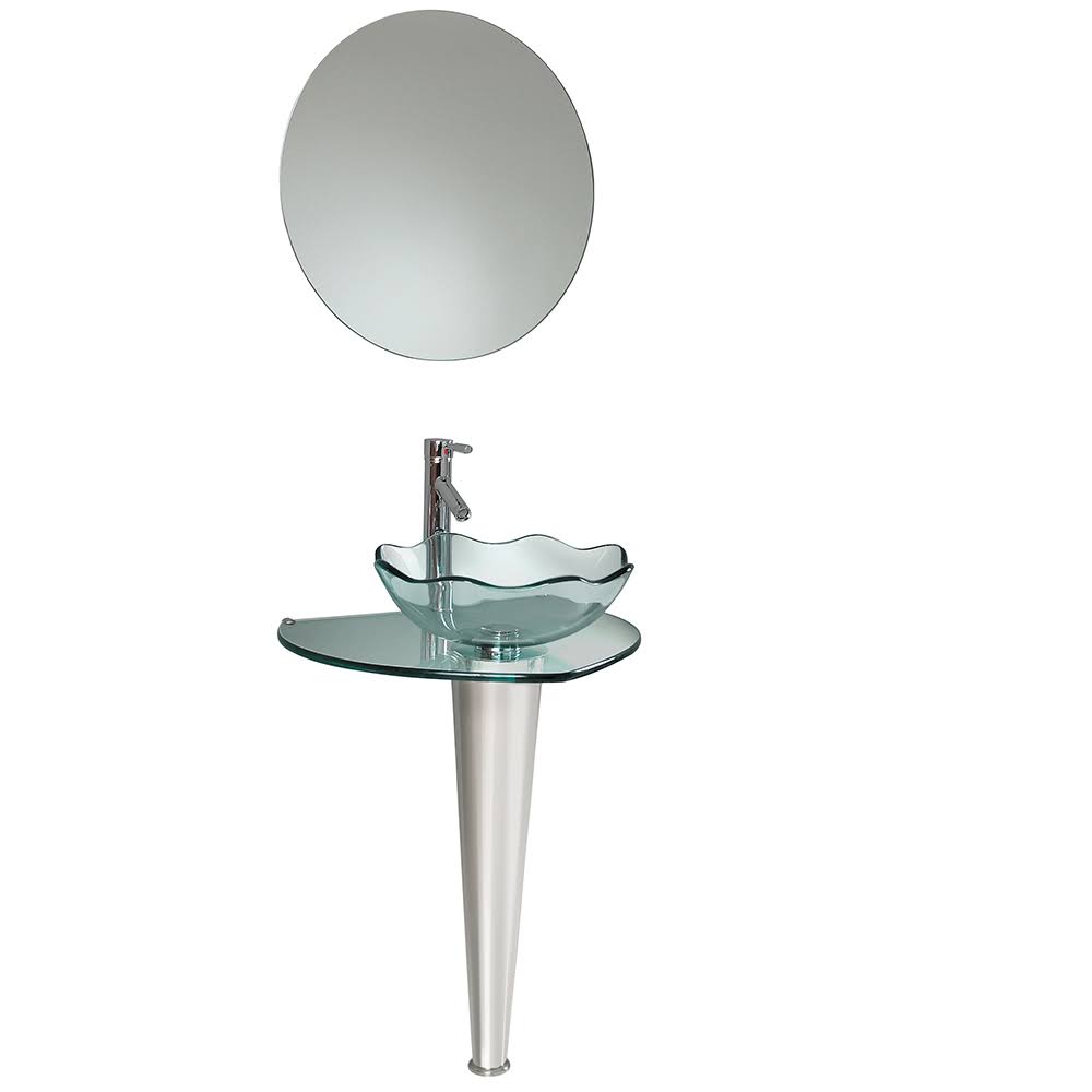 Wavy Edge Glass Bathroom Vanity with Vessel Sink X3585