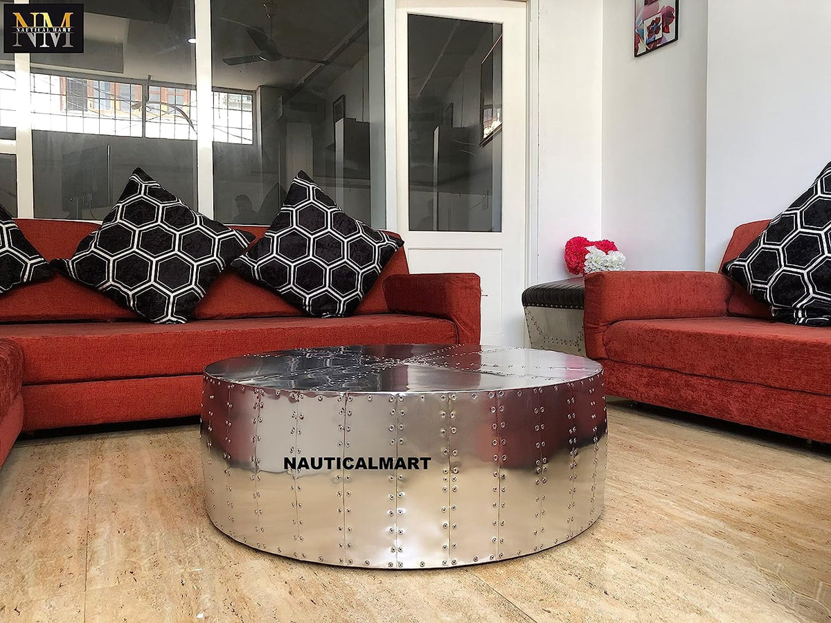 Aluminum Drum Shaped Coffee Table 40 inches C2524