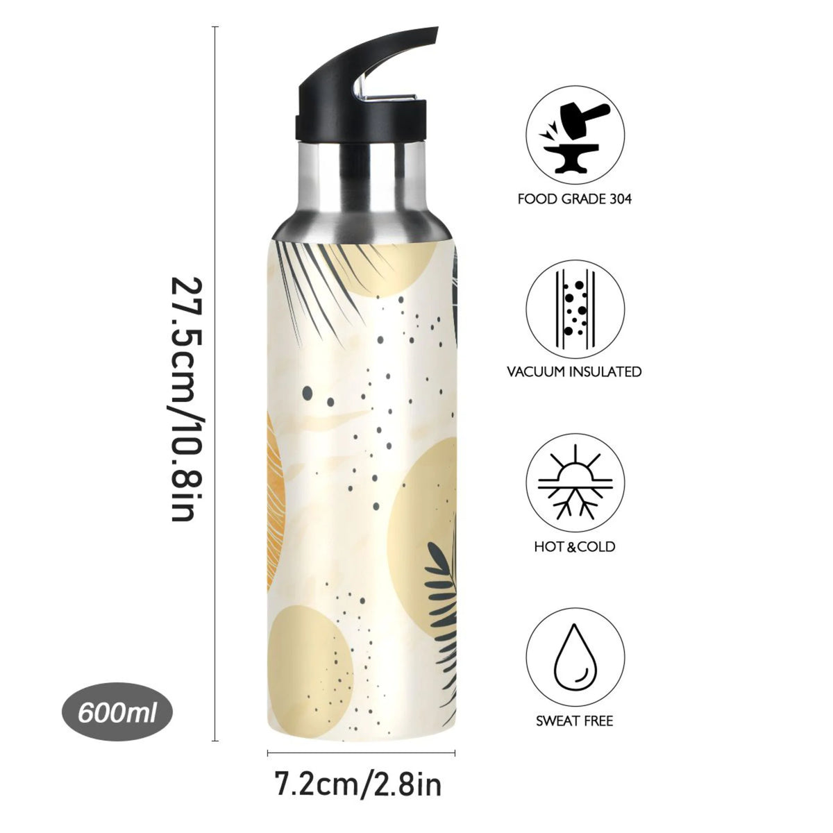 20 oz Insulated Stainless Steel Water Bottle with Straw Lid X85781