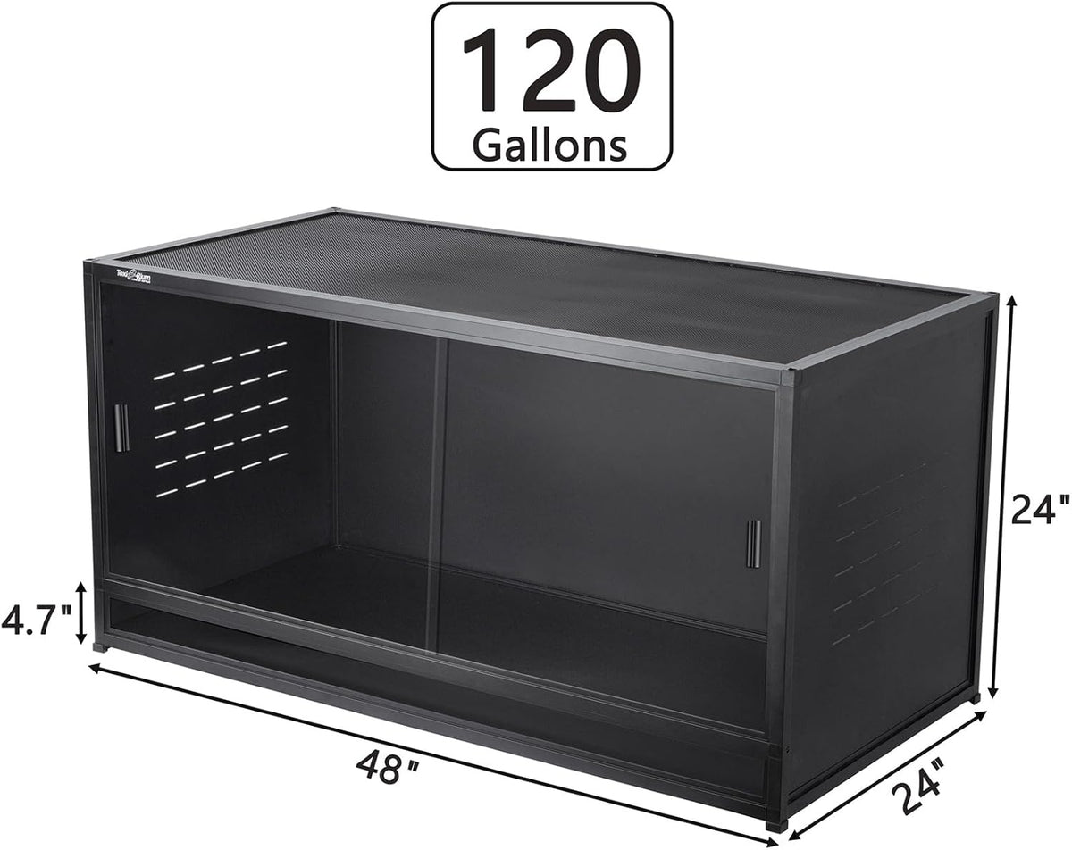 PVC Reptile Enclosure 48"x24"x24" 120 Gallon Large Tank with Sliding Tempered Glass Doors R3826