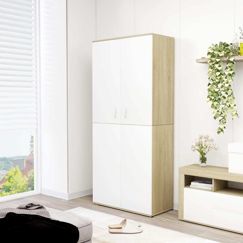 White and Sonoma Oak Shoe Cabinet B4417
