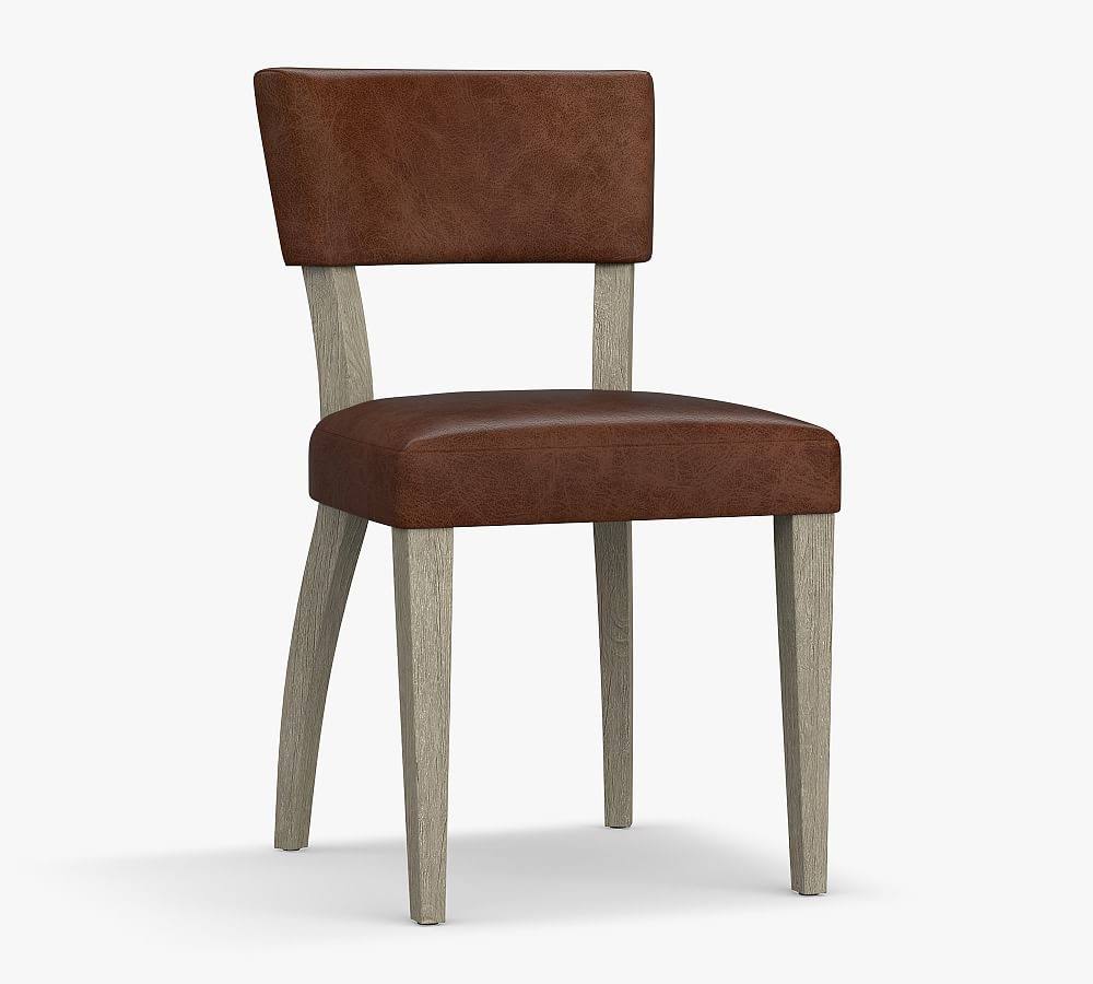Leather Dining Side Chair, Gray Wash Leg X59484