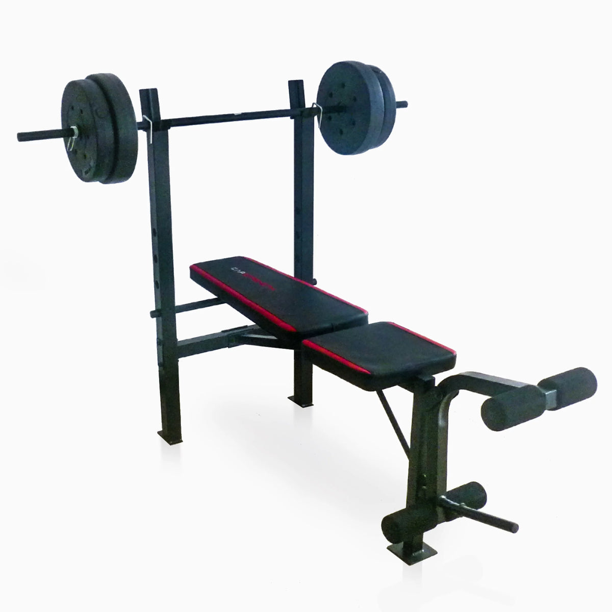 Adjustable Weight Bench with Rack and 90 lb Vinyl Weight Set D3529