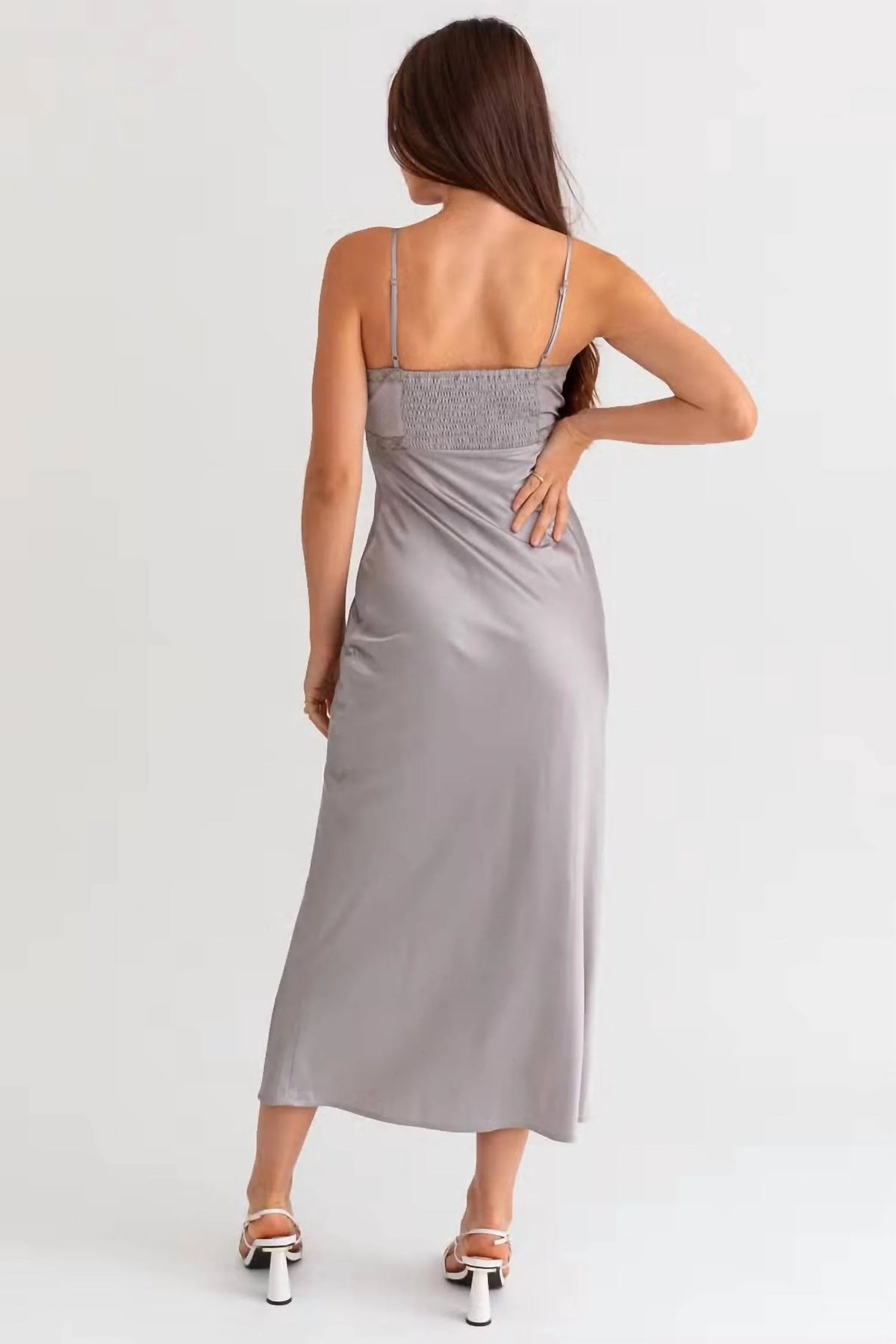 Lace Trim Maxi Satin Dress S845936