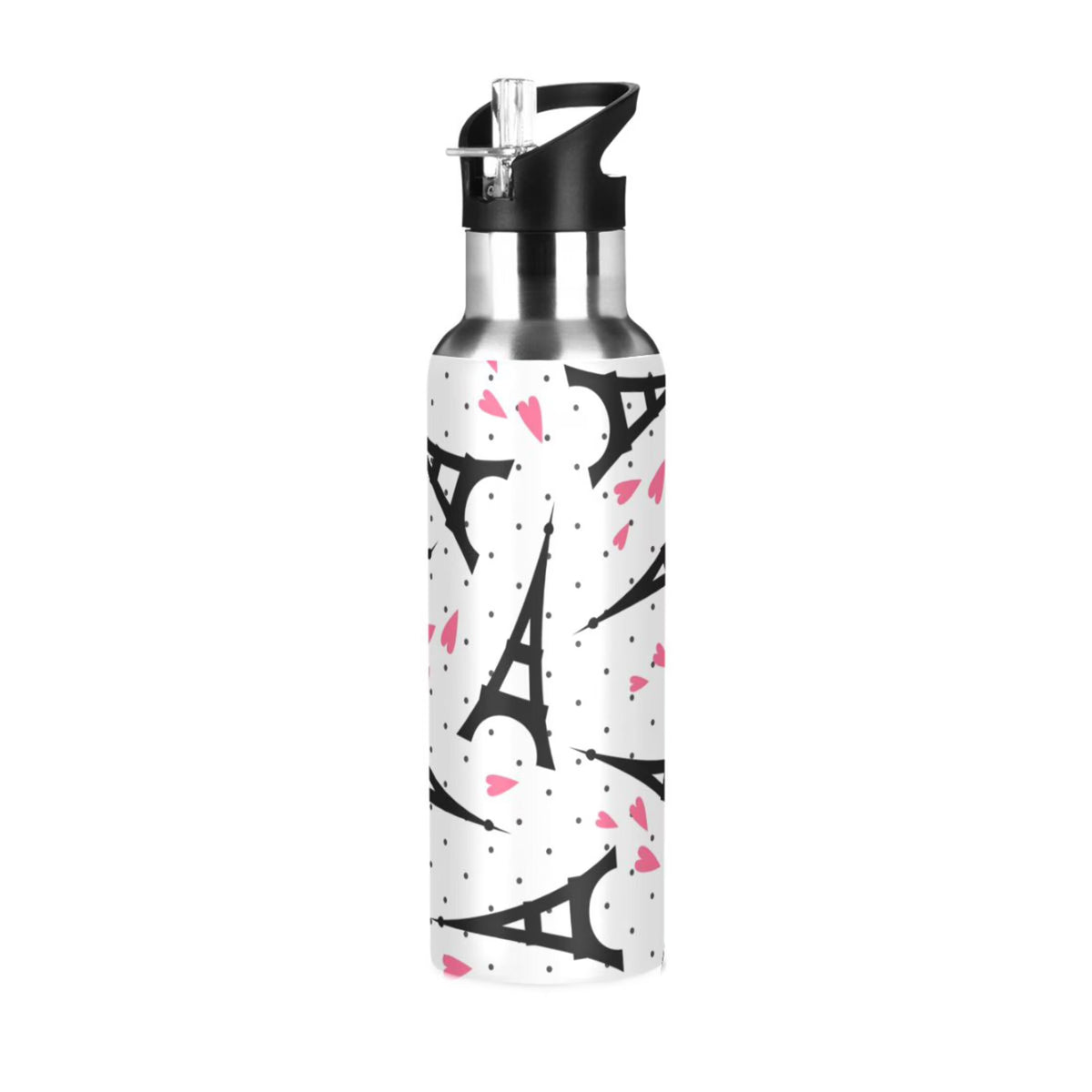 Stainless Steel Insulated Vacuum Flask Water Bottle with Straw Lid M8958