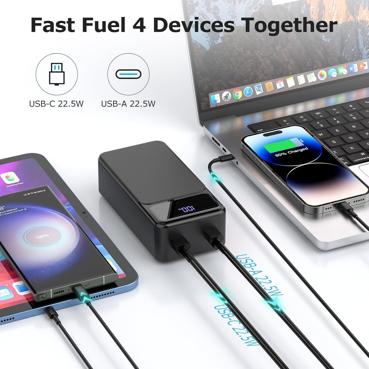50000mAh 22.5W Fast Charging Portable Charger with USB-C 4 Outputs 2 Inputs LED Display B159416