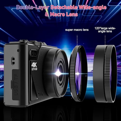Black 64MP Digital Camera with 3" Flip Screen, 32GB SD Card, 2 Batteries T6699